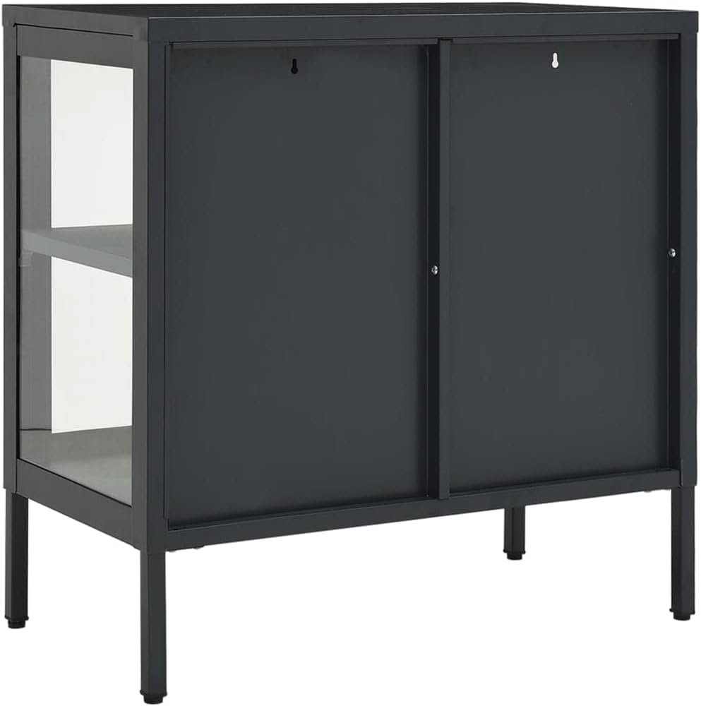 Asomie Sideboard Anthracite 27.6"x13.8"x27.6" Steel and Glass Home Furniture Cabinets Fashion Kitchen Indoor Storage Buffets Sideboards Storage Cabinet US Stock Fast Shipment Anthracite
