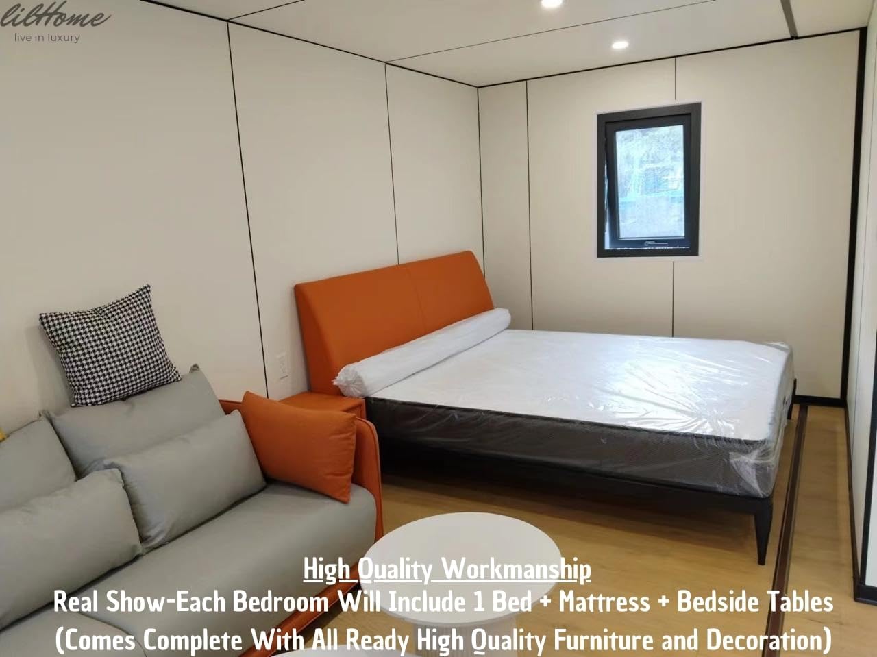 Portable Prefabricated House 19 x 20FT Tiny Mobile Prefab House 2Shaped Bed Rooms Perfect for Hotel House, Small Tiny House for Adults to Live in with Bathroom & Kitchen in This Prefab Home