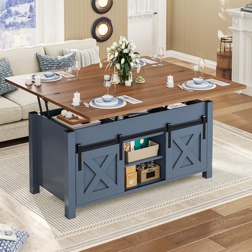 SEDETA Lift Top Coffee Table, 4 in 1 Multi-Function Convertible Coffee Tables with Storage and Hidden Compartment, Farmhouse Coffee Table Converts to Dining Table for Living Room, Grey