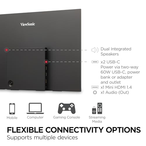 ViewSonic VX1655-4K-OLED 15.6 Inch 4K UHD Portable OLED Monitor with 2 Way Powered 60W USB C, Mini HDMI, Dual Speakers, and Built-in Stand with Magnetic Cover