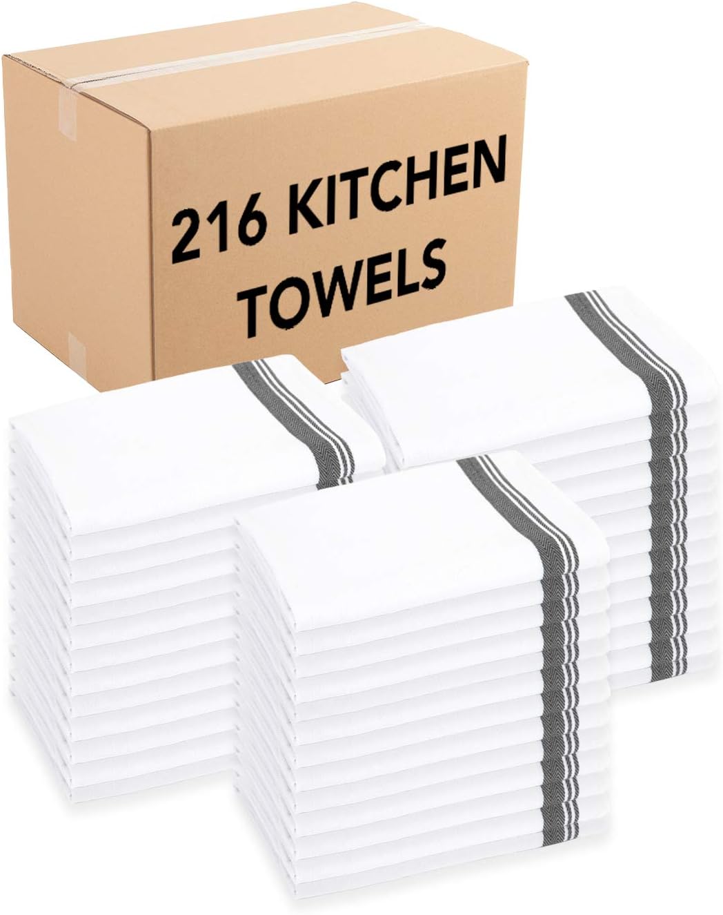 Arkwright Herringbone Kitchen Towels (Oversized 20x28, 216 Bulk Case Pack) - Perfect 100 Percent Cotton Dish Towel, Tea Towel (Blue Stripes)