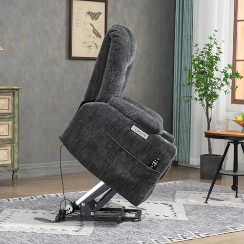 Large Power Lift Recliner Chair with Massage and Heat for Elderly Big People, Overstuffed Wide Recliners, Heavy Duty Motion Mechanism with USB and Type C Ports, 2 Steel Cup Holders, Grey