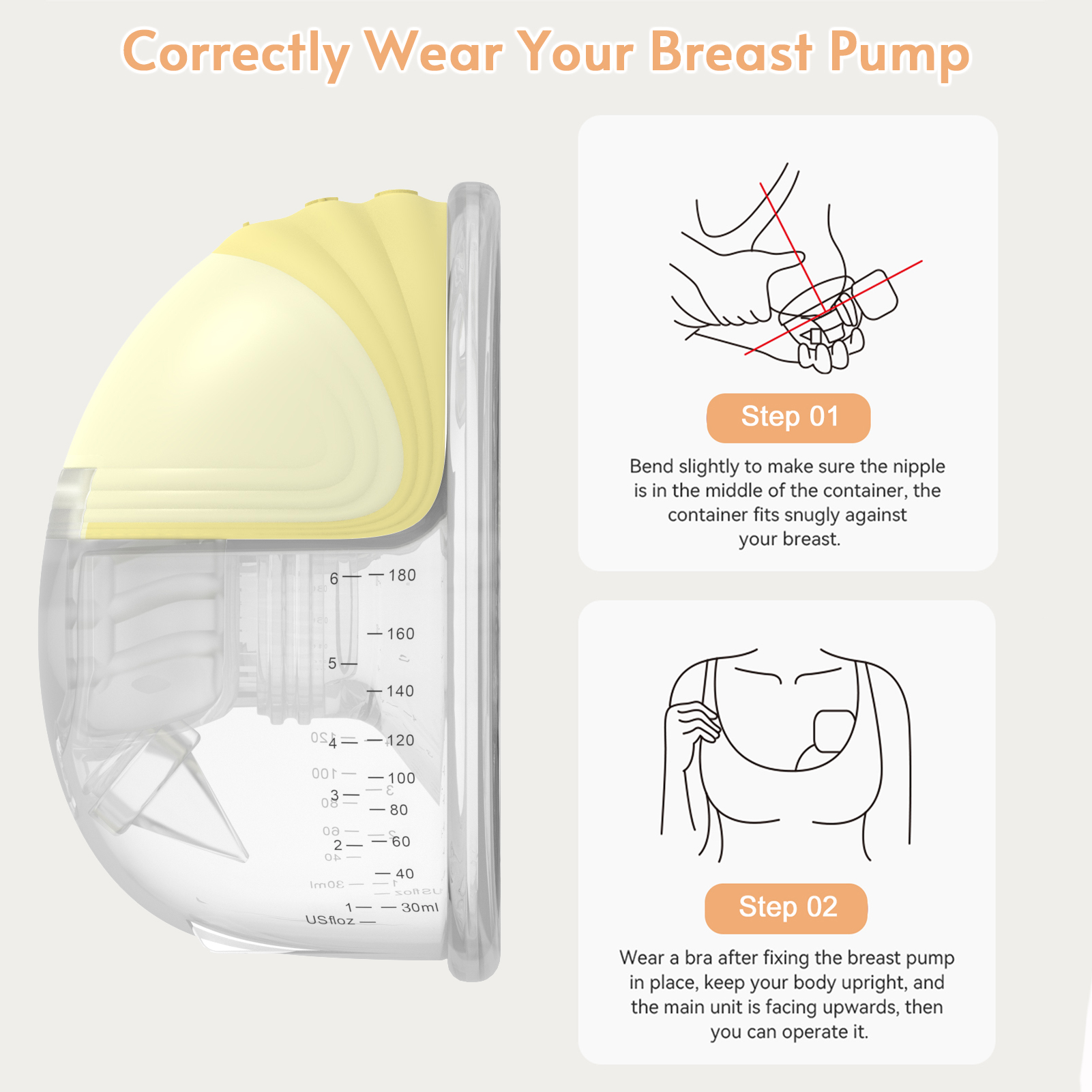 Suzicca Invisible Wearable Breast Pump Portable Hands Free Electric Breast Pump 2 Modes 9 Suction Low Noise with 24mm Silicone Flange 180ml Storage Capacity for Breastfeeding