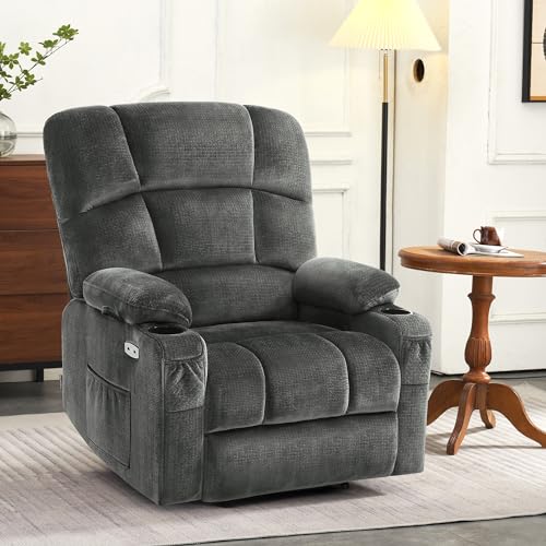 MCombo Large Dual Motor Power Lift Recliner Chair for Elderly, Massage and Heat, Lay Flat, Zero Gravity, Home Button, USB Port, Fabric 7680 (Large, Beige)