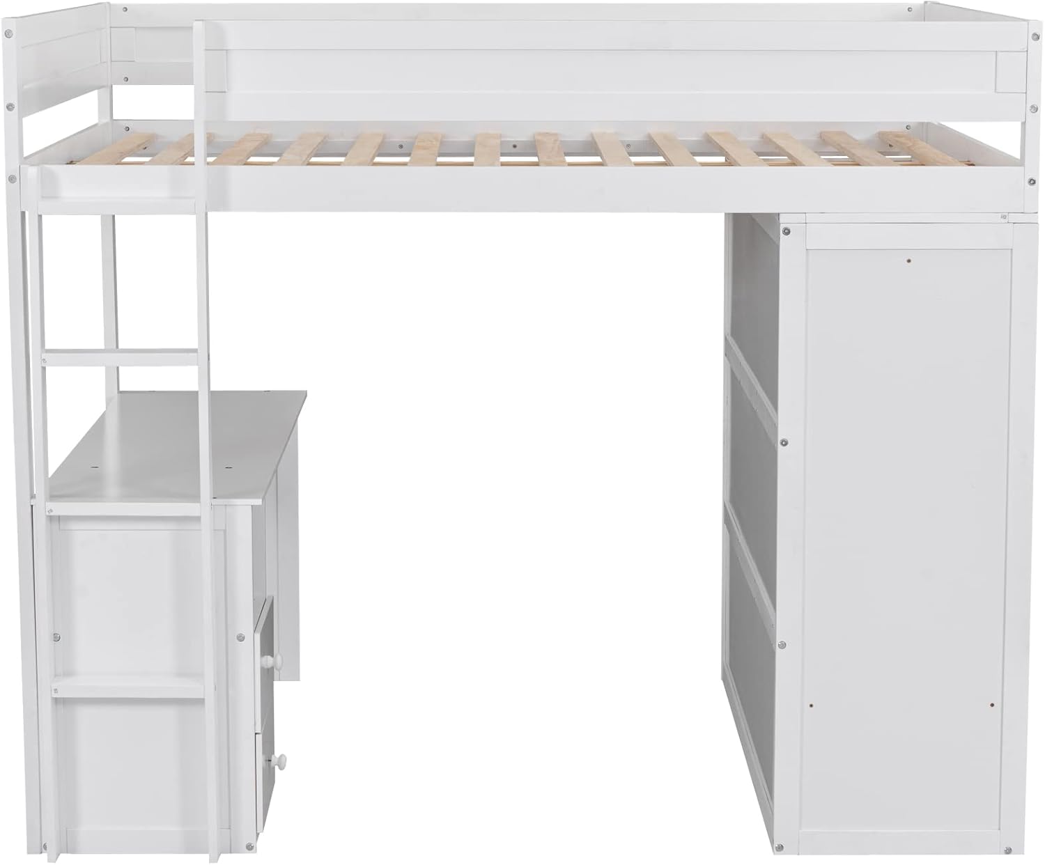 Harper & Bright Designs Full Loft Bed with Wardrobe and Desk, Wood Size with Storage Drawers and Cabinet for Girls Boys Teens,No Box Spring Needed,White (Cabinet),Full(Desk+Wardrobe+Drawers)