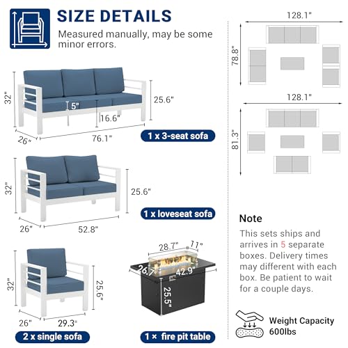 UDPATIO 8 Piece Aluminum Patio Furniture Set, Oversized Modern Outdoor Furniture Set with Olefin Fabric Cushion for Patio Deck Backyard, Dark Grey(with Waterproof Covers)