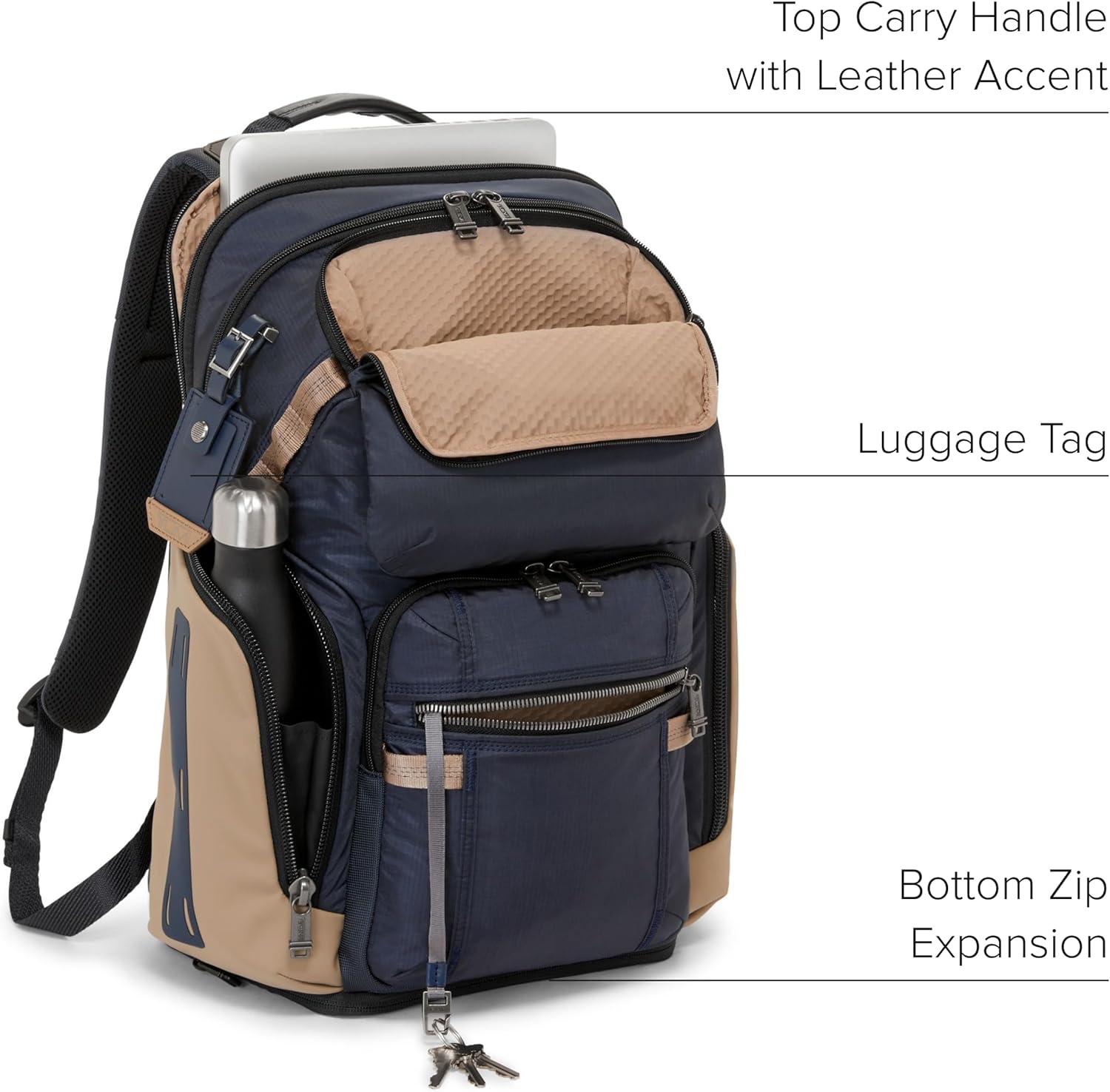 TUMI - Alpha Bravo Nomadic Backpack - Durable Carry On Backpack - 18.8" X 15.0" X 9.0" - Fits up to 15" Laptop - Midnight Navy/Khaki