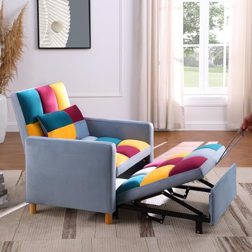3-in-1 Convertible Chair Bed, 31.5 Inch Pull Out Sofa Bed with Adjustable Backrest, Adjustable Recliner with Solid Wood Feet, Sleeper Chair Futon Chair Bed for Living Room/Small Apartment