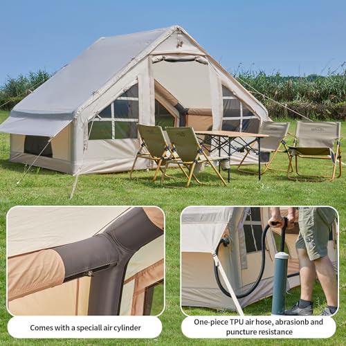 Inflatable Tent with Pump,4-6 Person Instant Glamping Camping Tents House, Easy Setup Blow Up Family Tents for 4 Seasons Waterproof Inflatable Tent for Camping with Mesh Windows.