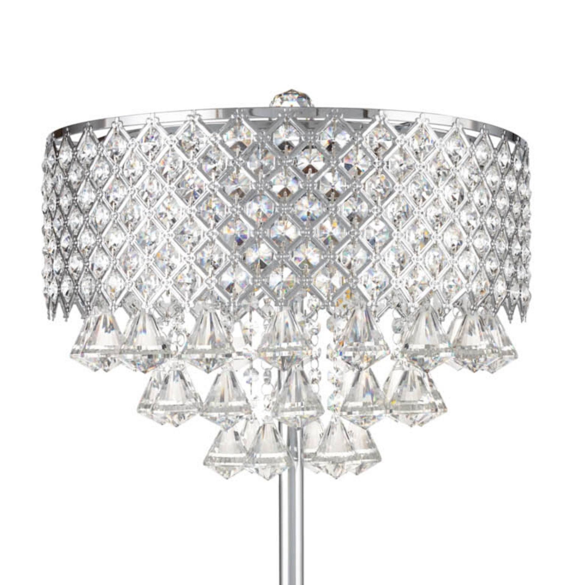 Finesse Decor Grand Chrome Encased Crystals Silver Table Lamp