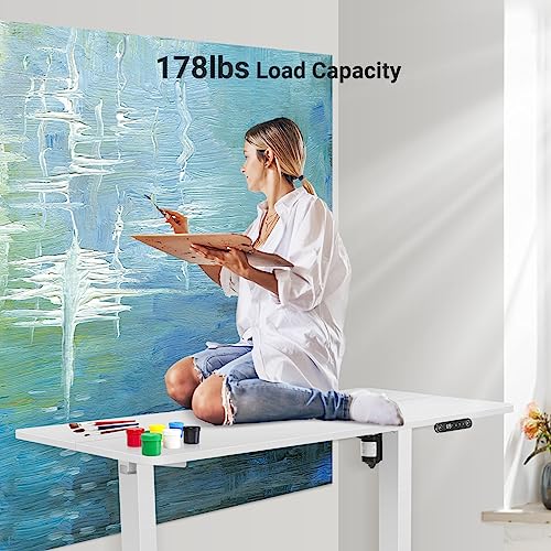 farexon Electric Standing Desk 55 x 24In with Charging Station, Stand up Desk with Oversized Mouse Pad, 2 USB Ports & 3 Power Outlets, 4 Caster, 4 Preset Heights Easy to Set（Brown）