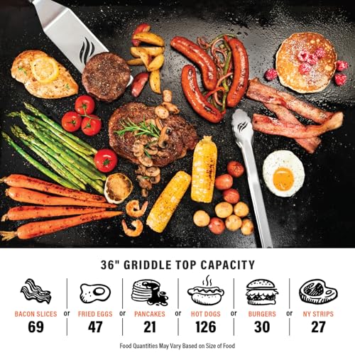 Blackstone 36 Inch Gas Griddle with Hood Cooking Station 4 Burner Flat Top Gas Grill Propane Fuelled Restaurant Grade Professional 36” Outdoor Griddle Station with Side Shelf