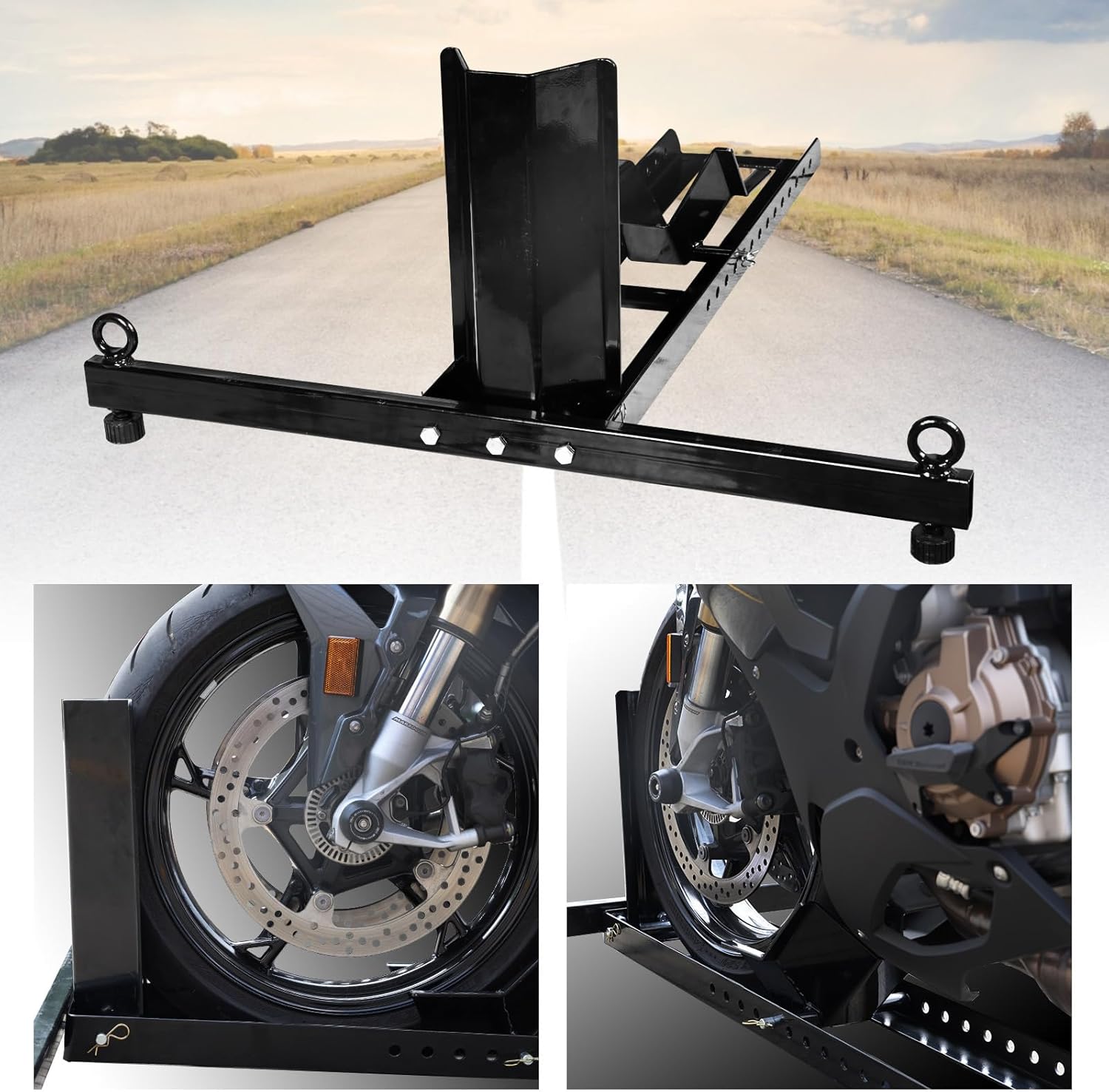 Torin ATRM05012B Motorcycle Trailer Wheel Chock: Adjustable Heavy-Duty Steel Motorcycle Stand Wheel Tire Chock for 16"-25" Off-Road and Standard Motorcycles, Upright 1800lbs Capacity