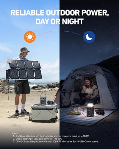 Anker SOLIX C300 DC Power Bank Station, Outdoor 288Wh Portable Power Station, LiFePO4 Battery, 300W Solar Generator, for Camping, Traveling, and Emergencies (No Wall Charger Included)