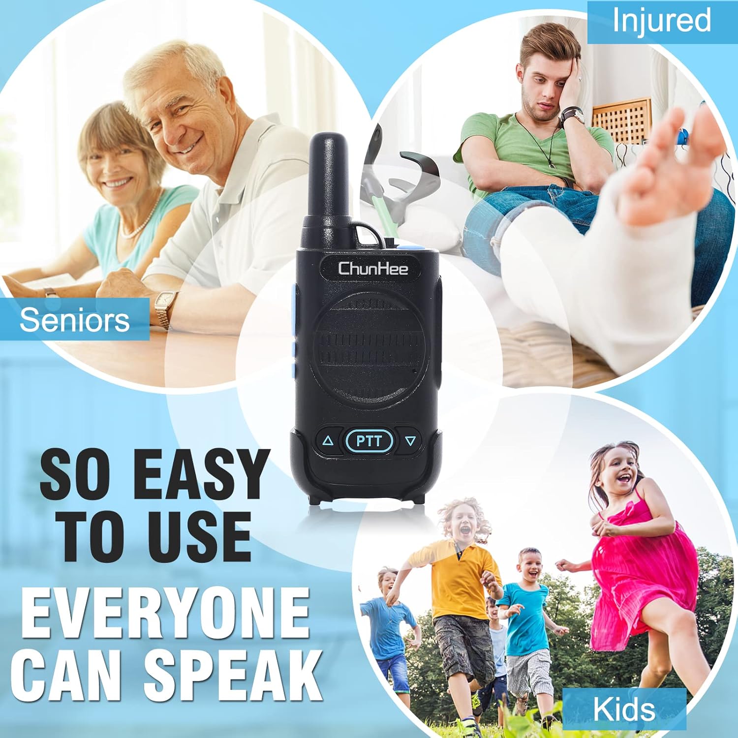 ChunHee Intercom System for Elderly Home Intercom System Room to Room Communication, 2 Miles Long Range 16 Channel Intercom System for Office/Camping/Hiking