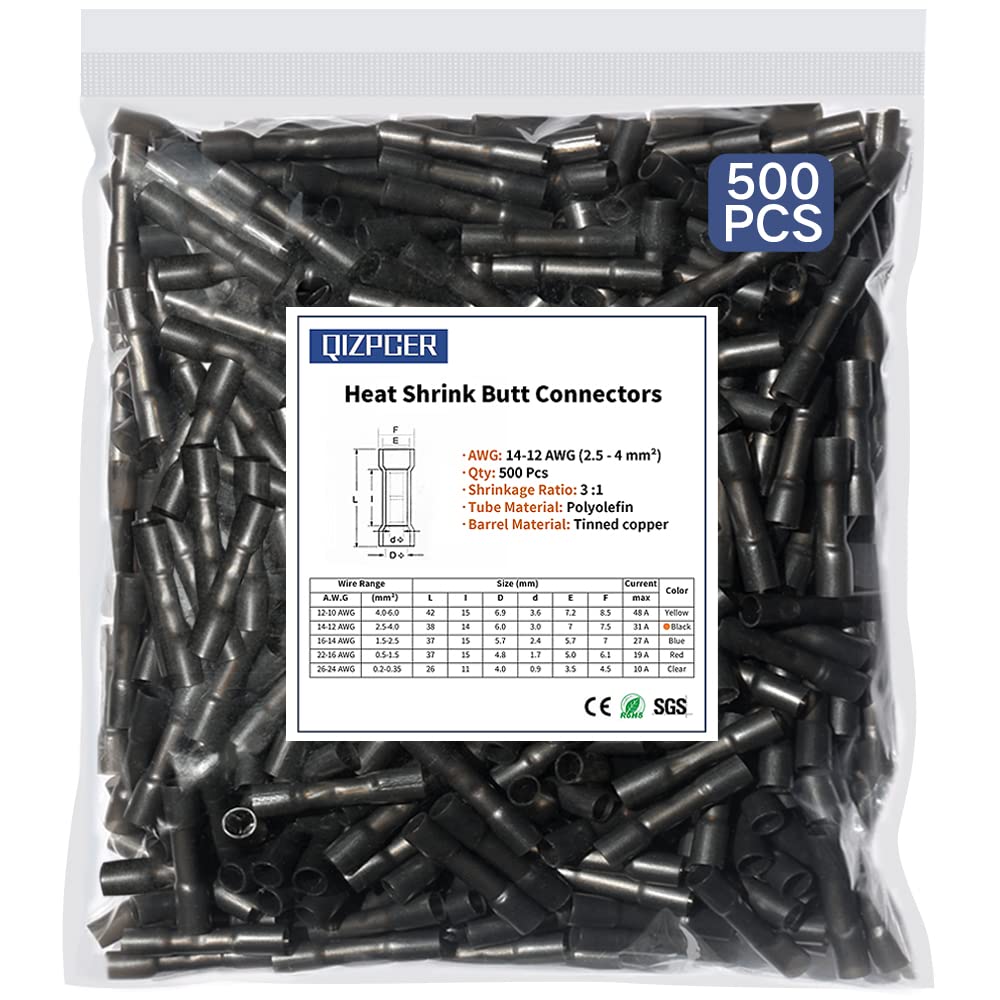 1000 Pcs Blue Heat Shrink Butt Connectors, 16-14 AWG Waterproof Electrical Crimp Wire Splice for Marine, Cable, Wiring