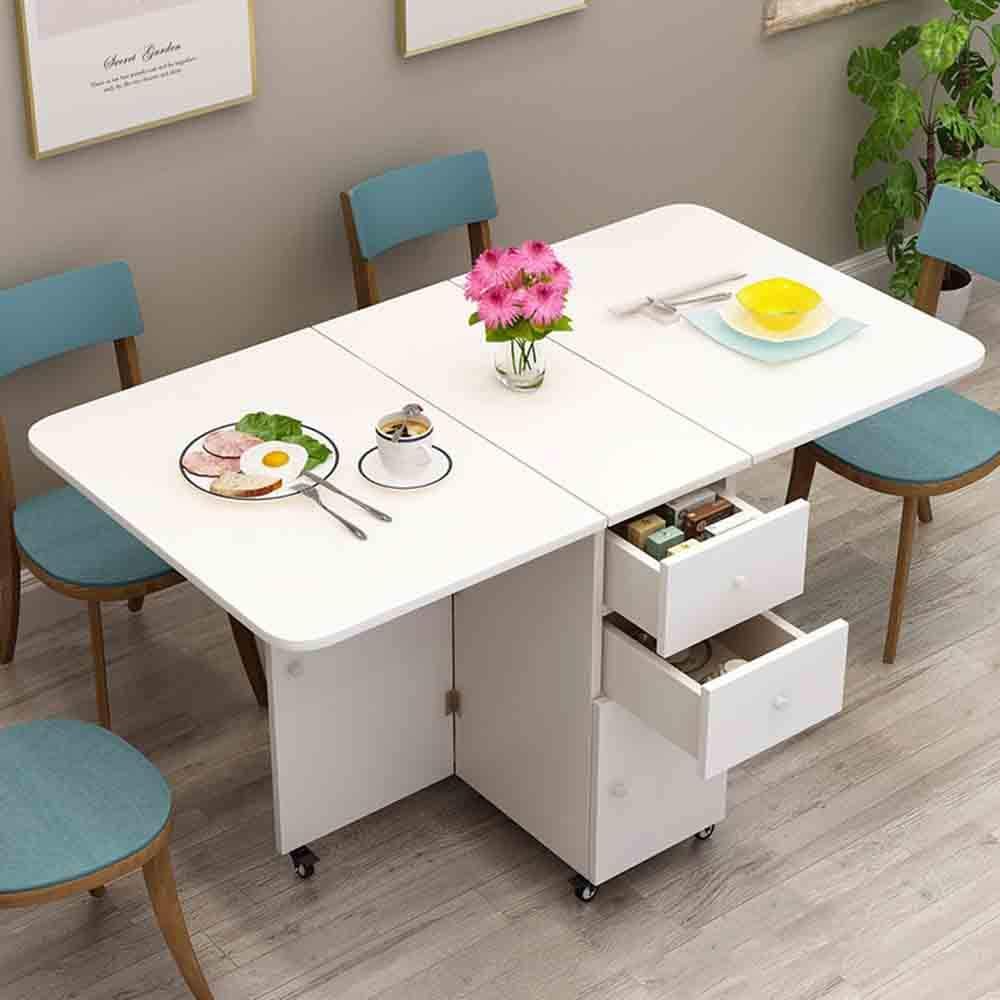 MaGiLL Drop Leaf Kitchen Table with Round Edge,Movable Folding Dining Table,Multifunctional Extendable Dining Table,Storage with Drawer,for Dining Room (A)