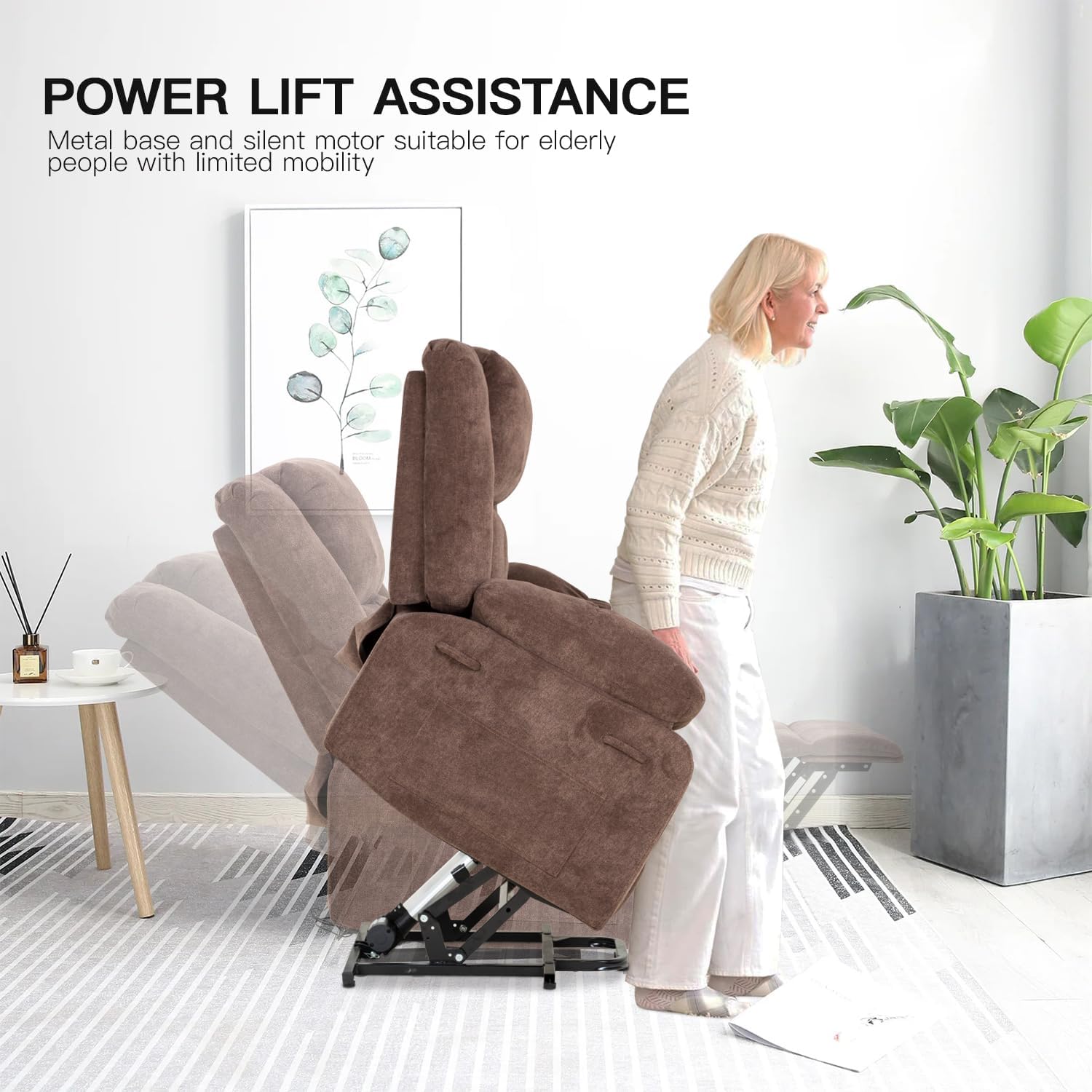 PayLessHere Electric Power Lift Recliner Chair with Massage and Heat, Standing Assistance for Elderly People, Extended Footrest Chair for Living Room Comfy Overstuffed Recliner