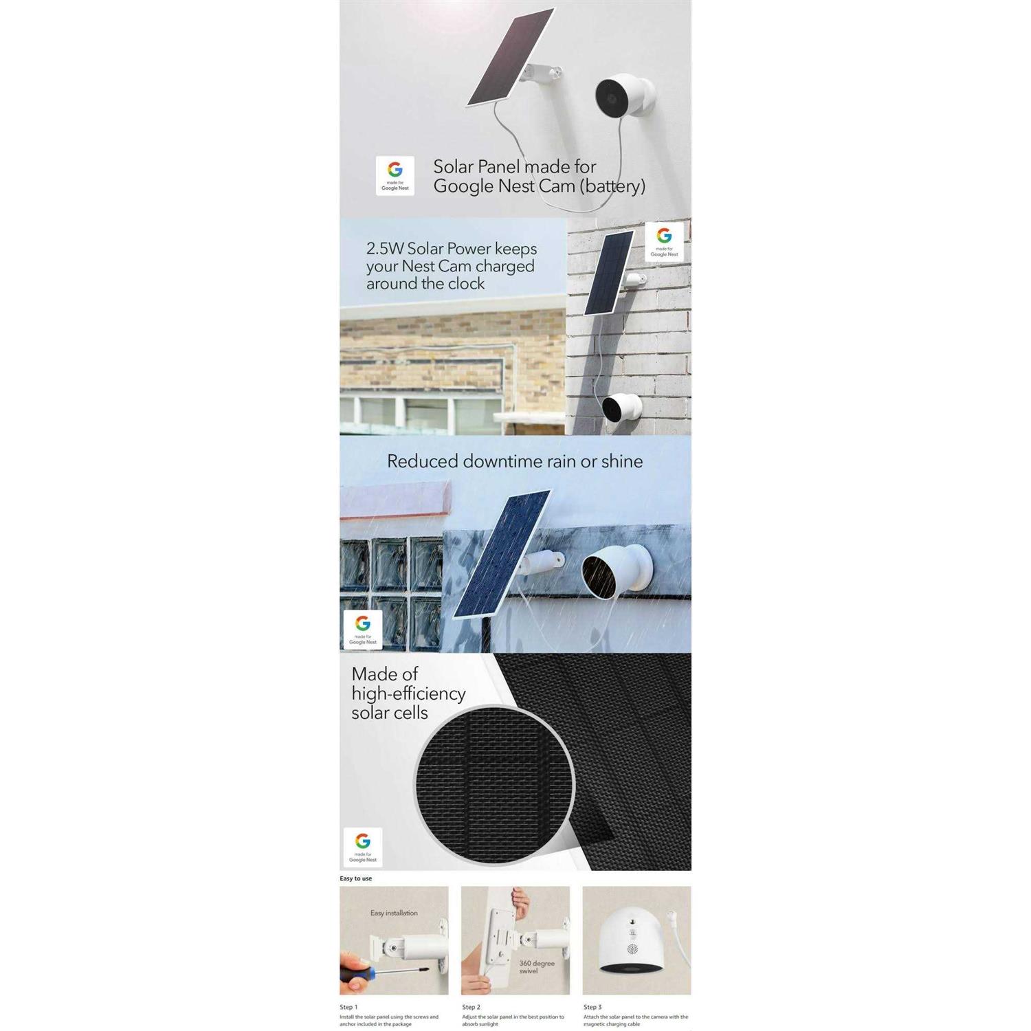 Wasserstein Solar Panel for Google Nest Cam Outdoor or Indoor
