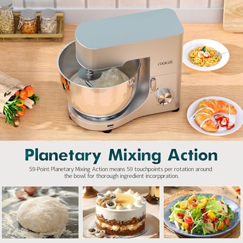 COOKLEE Stand Mixer, 9.5 Qt. 660W Electric Kitchen Mixer with Dishwasher-Safe Dough Hooks, Flat Beaters, Wire Whip & Pouring Shield Attachments for Most Home Cooks, Silver