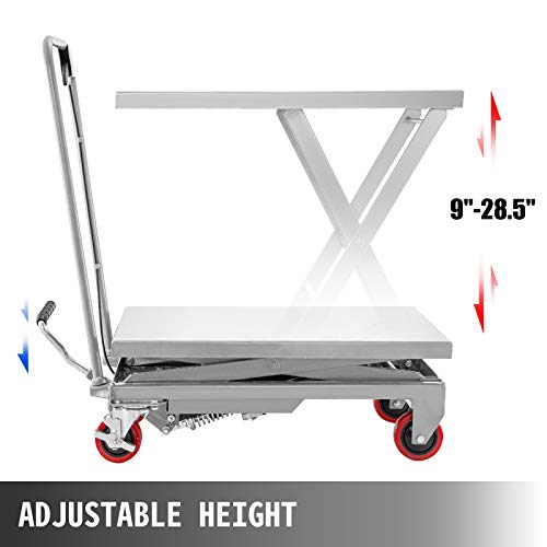 BestEquip Hydraulic Scissor 500LBS Capacity, Cart Lift Table Cart 28.5-Inch Lifting Height, Manual Scissor Lift Table w/ 4 Wheels and Foot Pump, Elevating Hydraulic Cart for Material Handling, in Red