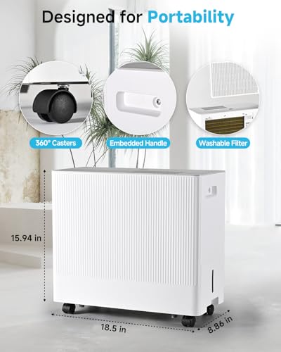 52 Pints Dehumidifiers for Home - 4500 Sq.Ft Energy Star Dehumidifier with Drain Hose for Basement Bedroom Bathroom Large Room,Auto Defrost,Intelligent Humidity Control, 0.85 Gal Water Tank