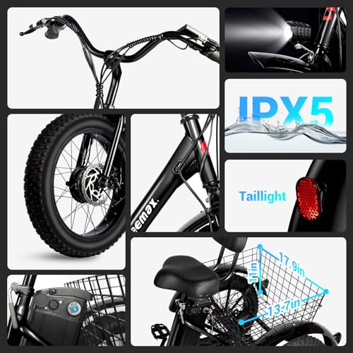 Geemax Electric Tricycle for Adults, 20" x 4.0 Fat Tire Electric Trike, 36V 350W 13Ah Lithium Battery UL Certified, Motorized 3 Wheel Electric Bicycle with Large Basket Outdoor Beach Sonw