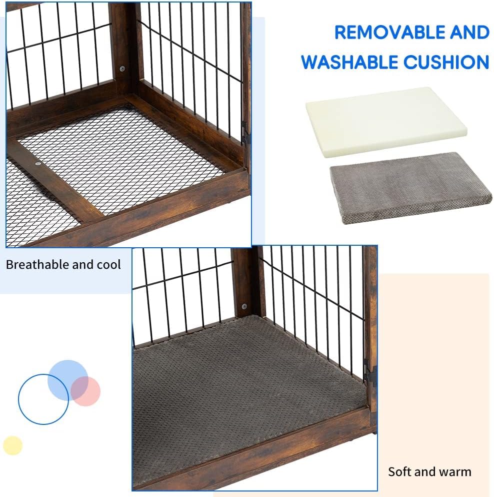 Dog Crate Furniture with Cushion,Wooden Dog Kennels Indoor with 2 Drawers,Dog Furniture Crate End Table with Storage