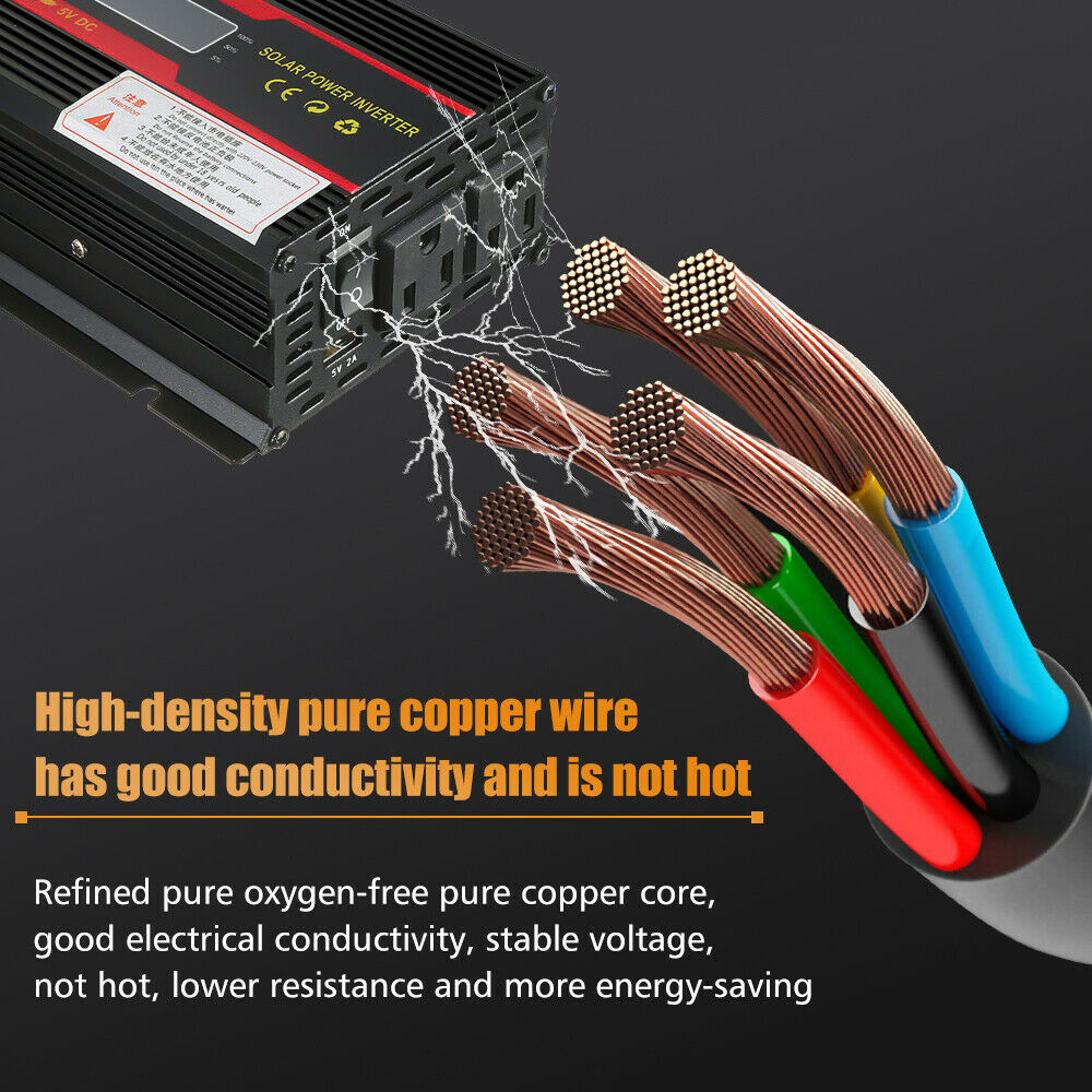 MDHAND 6000W Power Inverter DC 12V to 110V AC 2.4A 1 Smart USB Ports Adapter Car Cigarette Lighter Socket