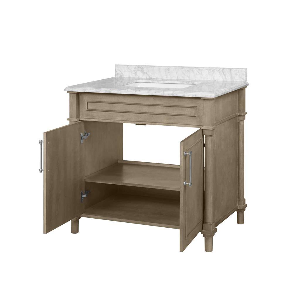 Home Decorators Collection Aberdeen 36 in. x 22 in. D Bath Vanity in Antique Oak with Carrara Marble Vanity Top in White with Wh