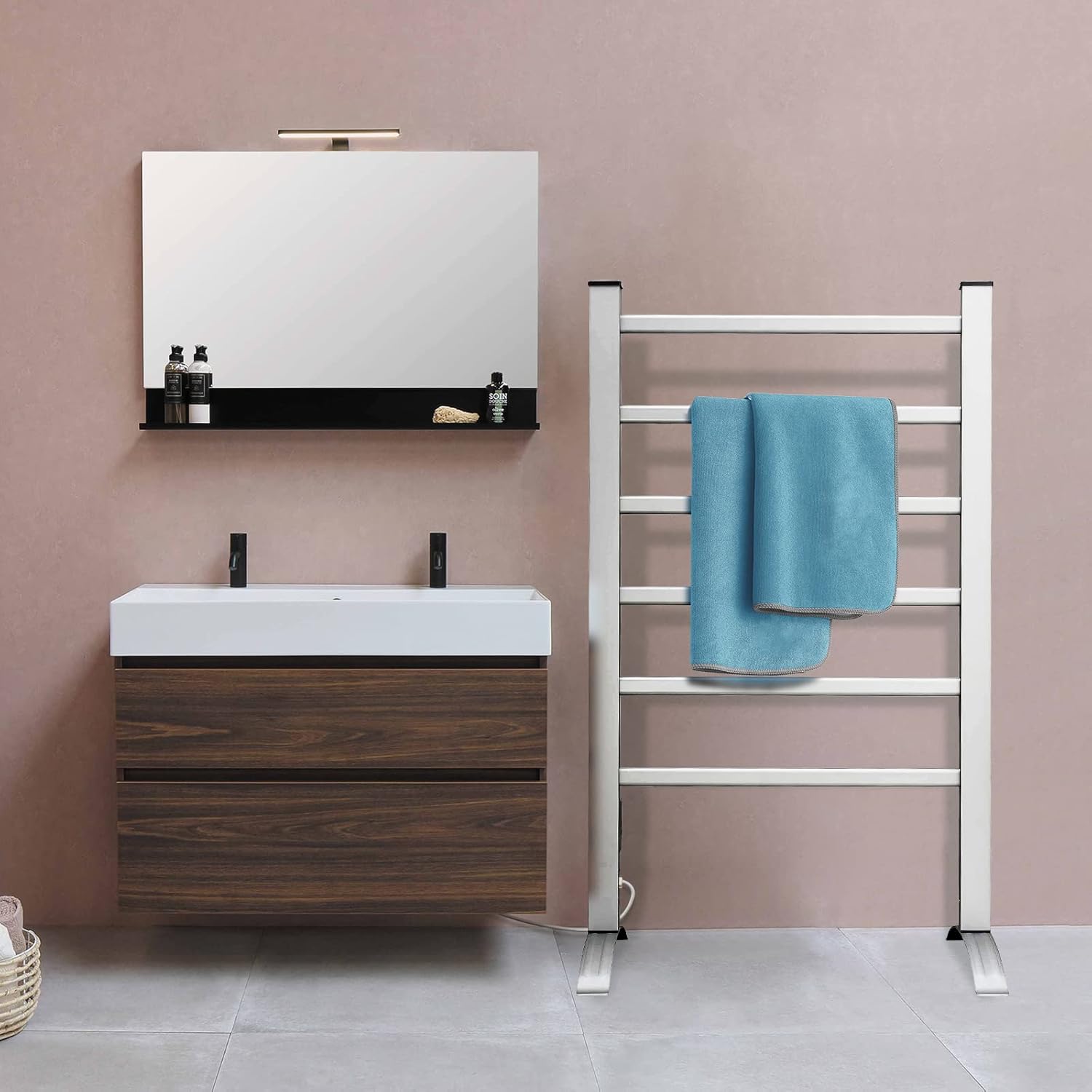 Towel Warmer for Bathroom - Heated Towel Rack with Timer- Towel Heater with Wall Mounted Plug-in Design for Drying Spa, 6 Bars