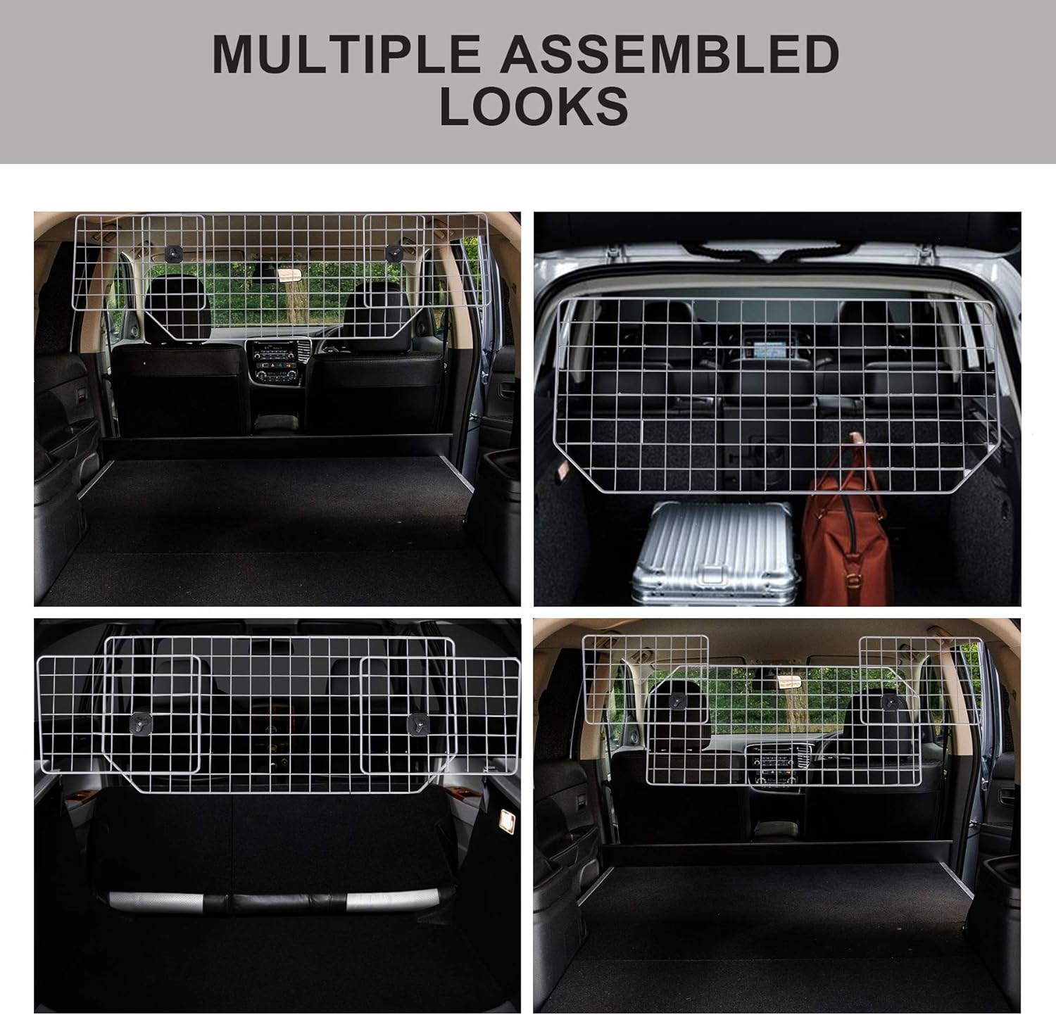 SNUGENS Dog Barrier for SUVs, Cars and Vehicles, Smooth Designed Wire Mesh Pet Barrier, Heavy-Duty Adjustable Dog Car Guard, Safety Car Divider for Cargo Area, Car Gate Fence with Dog Leash