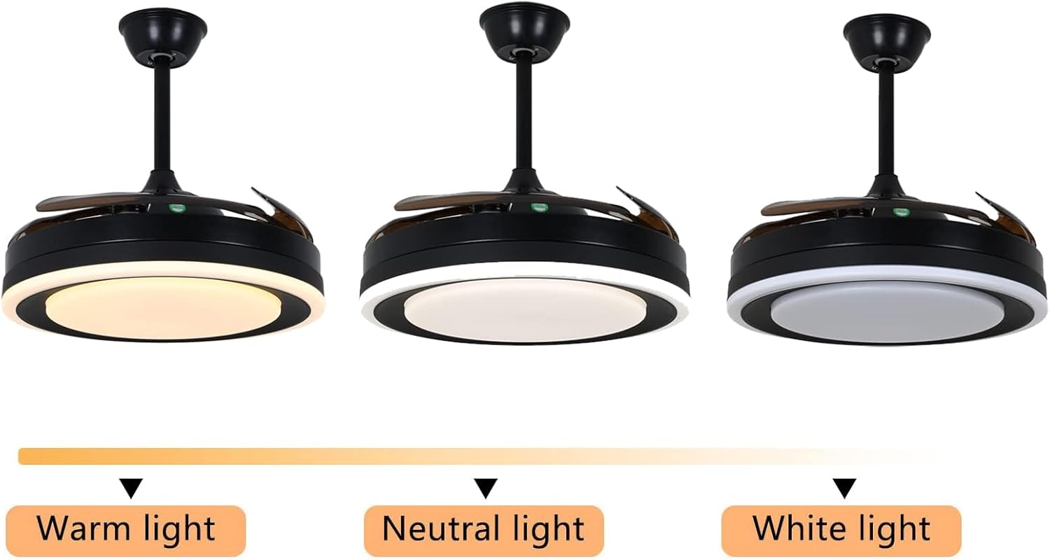 OUKANING 42 Inch Retractable Ceiling Fan, Reversible Fandelier with Lights Remote Silent Motor, 6 Speed, 3 Color Change, Timer, Chandelier for Bedroom Living Room