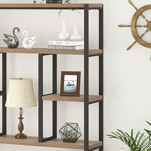 LVB Industrial Tall Bookshelf, Modern Wood Metal 6 Tier Book Shelf, Farmhouse Large 6 Shelf Etagere Bookcase, Open Wide Storage Bookshelves and Bookcases for Bedroom Living Room Office, Dark Gray Oak