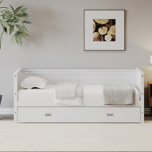 Harper & Bright Designs Twin Size Solid Wood Daybed with Trundle for Kids Teens Dorm Bedroom Multipurpose Guest Room or Home, White