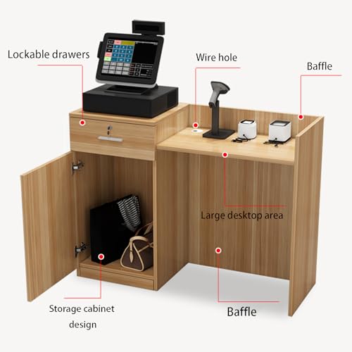 Reception Desk with Counter, Front Desk Reception Counter, Retail Checkout Counter, for Salon Lobby Checkout Office