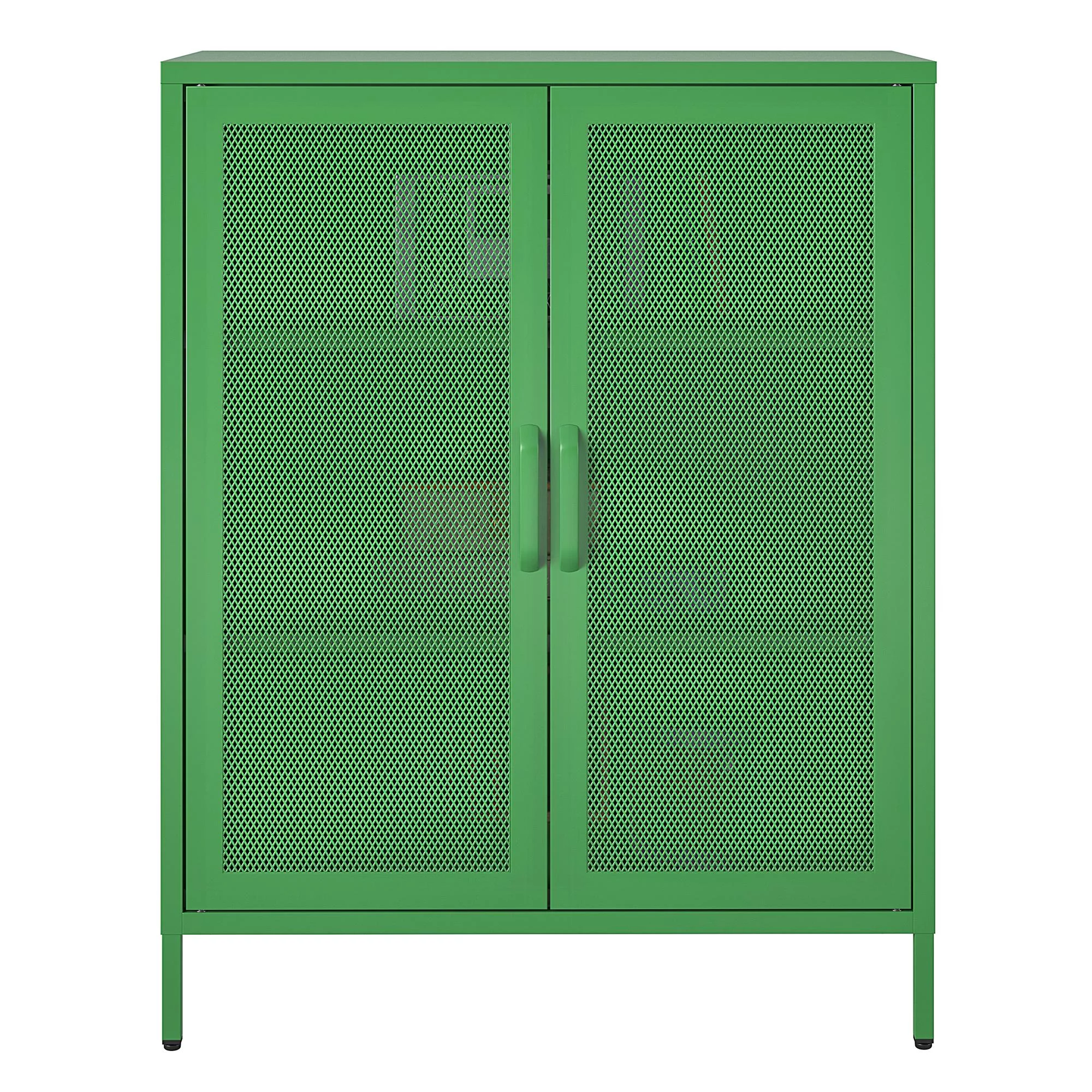 Novogratz Channing 2 Door Accent Cabinet-Mesh Metal Locker, Kelly Green