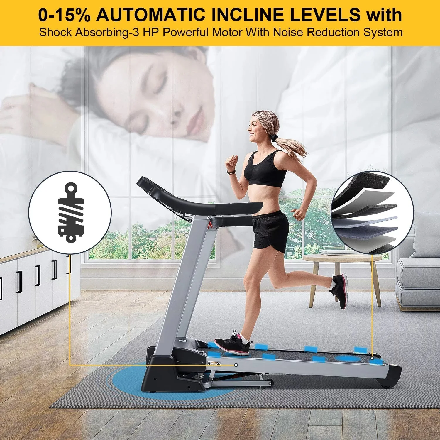 MaxKare 3HP Folding Treadmill with 15Levels Auto Incline, 0.6-10 MHP, 15 Preset program, Heart Rate for Home Use, 300 LBS Weight Capacity