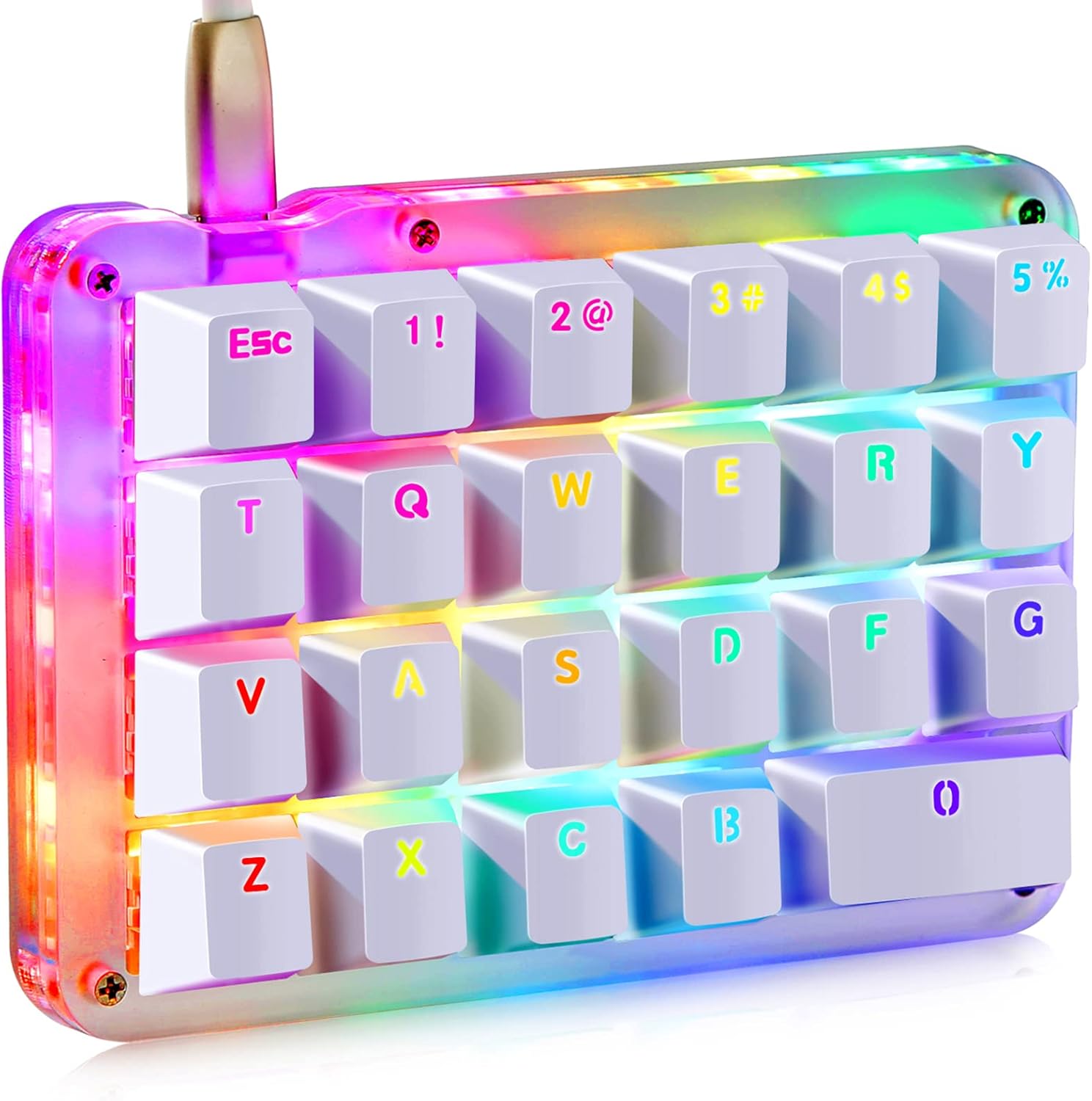 Koolertron One Handed Macro Mechanical Keyboard, Portable Mini One-Handed Mechanical Gaming Keypad 23 Fully Programmable Keys ((Blue Backlit/Blue switches))