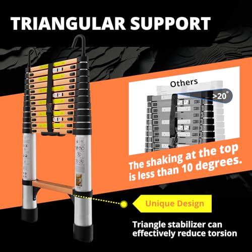 EvaStar 26.2FT Telescoping Ladder, Aluminum Lightweight Extension Ladder w/Triangle Stabilizer, Stabilizer Bar & Wheels, 330lbs Capacity Collapsible Ladders, Telescopic Ladder for Home & Outdoor