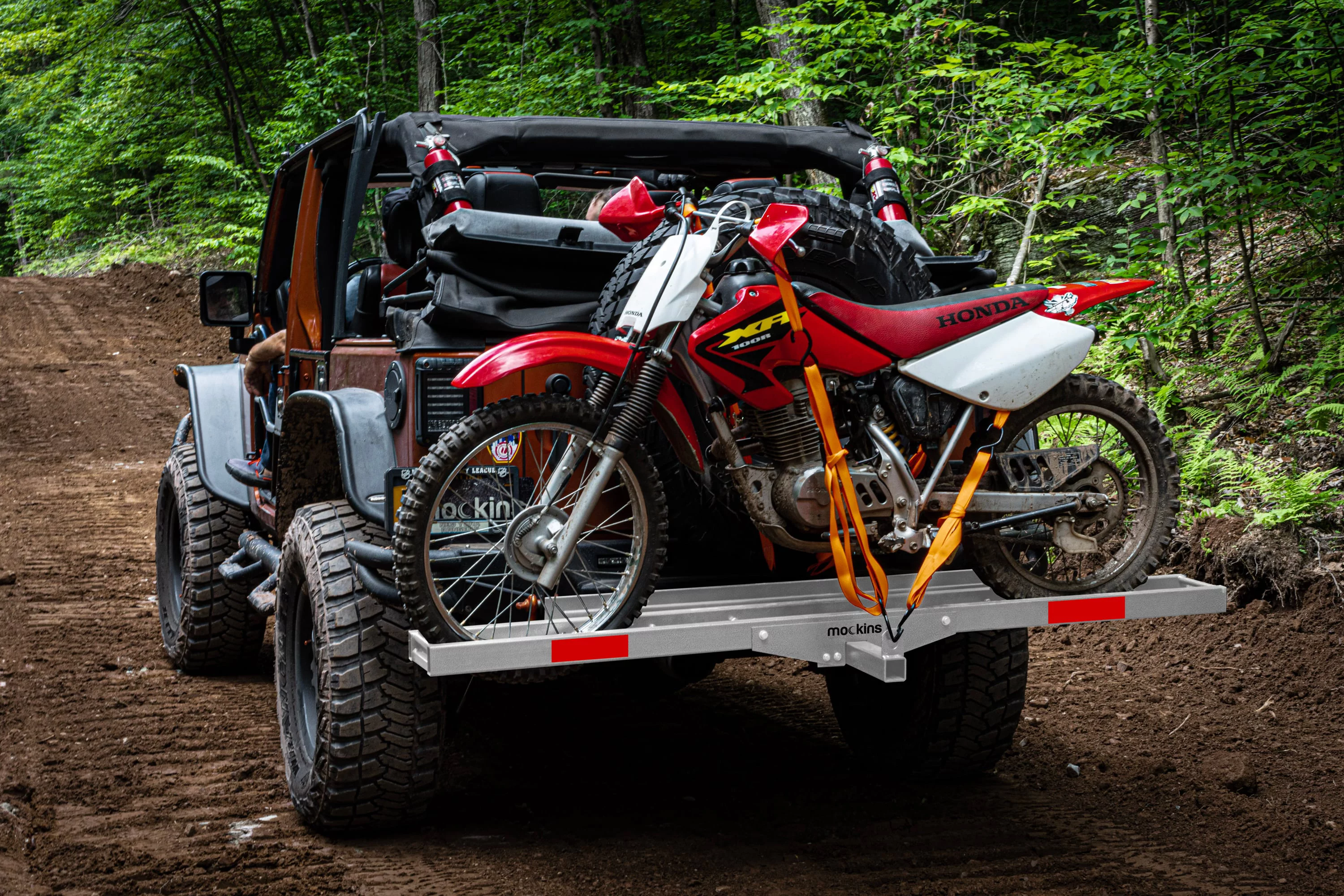 Mockins 73" Stainless Steel Dirt Bike Hitch Mount Hauler with Ramp and Accessories - Rust Proofed Hitch Carrier Supports 500 lbs.