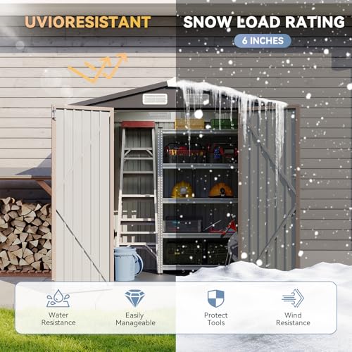 8'x4' Shed Galvanized Steel Storage Sheds with Triple Doors Weatherproof Outdoor Utility Sheds, Dual Lock Lean to Shed with Sloped Roof for Mower, Bike, Generator, Garden Tools (Black)