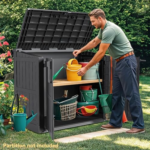 DWVO Outdoor Weather-Resistant Horizontal Storage Shed, 35 Cu Ft Capacity, Lockable and Waterproof, Suitable for Storing Garden Tools, Light Gray