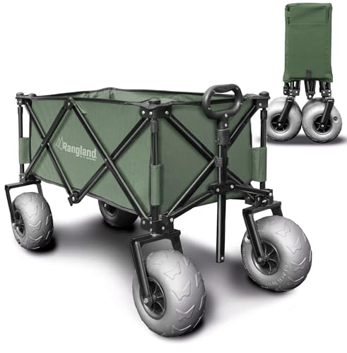 Beach Wagon with Big Wheels for Sand - All Terrain Steel Frame Utility Cart with 9" Pneumatic Tires, Collapsible Folding Design (Sand Warrior RX800 Green)