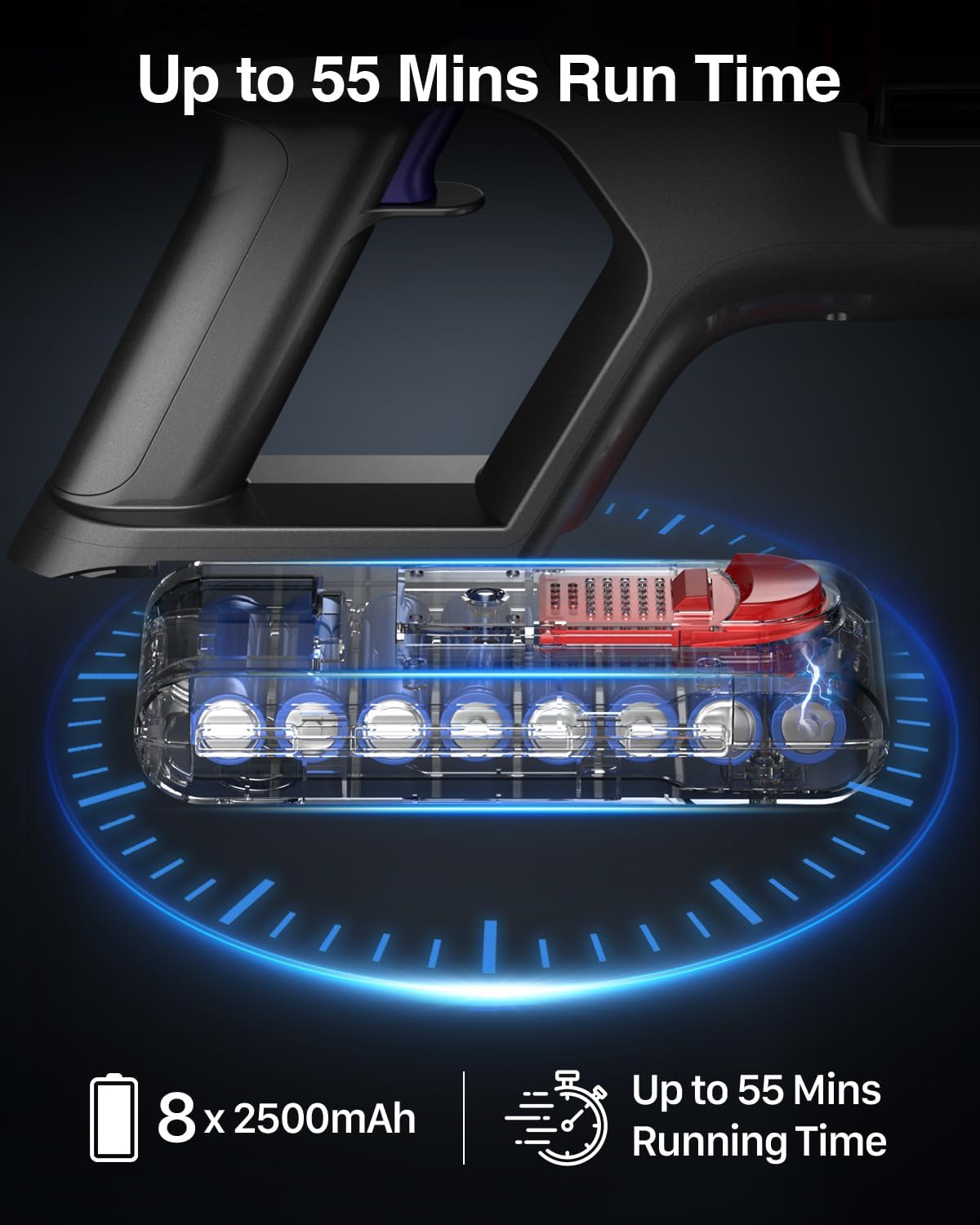 Cordless Vacuum Cleaner, 550W/45Kpa Stick Vacuum with Touch Screen, Max 55 Mins Runtime, Wireless Vacuum Cleaners for Home, Anti-tangle Brush, Lightweight Vacuum for Pet Hair/Hardwood Floor/Carpet