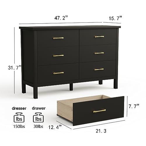 7 Drawer Dresser, White Modern Dressers for Bedroom, Wooden Chest with Gold Handles, Horizontal Dresser with Spacious Storage Space for Living Room, Entryway, Hallway, Nursery…