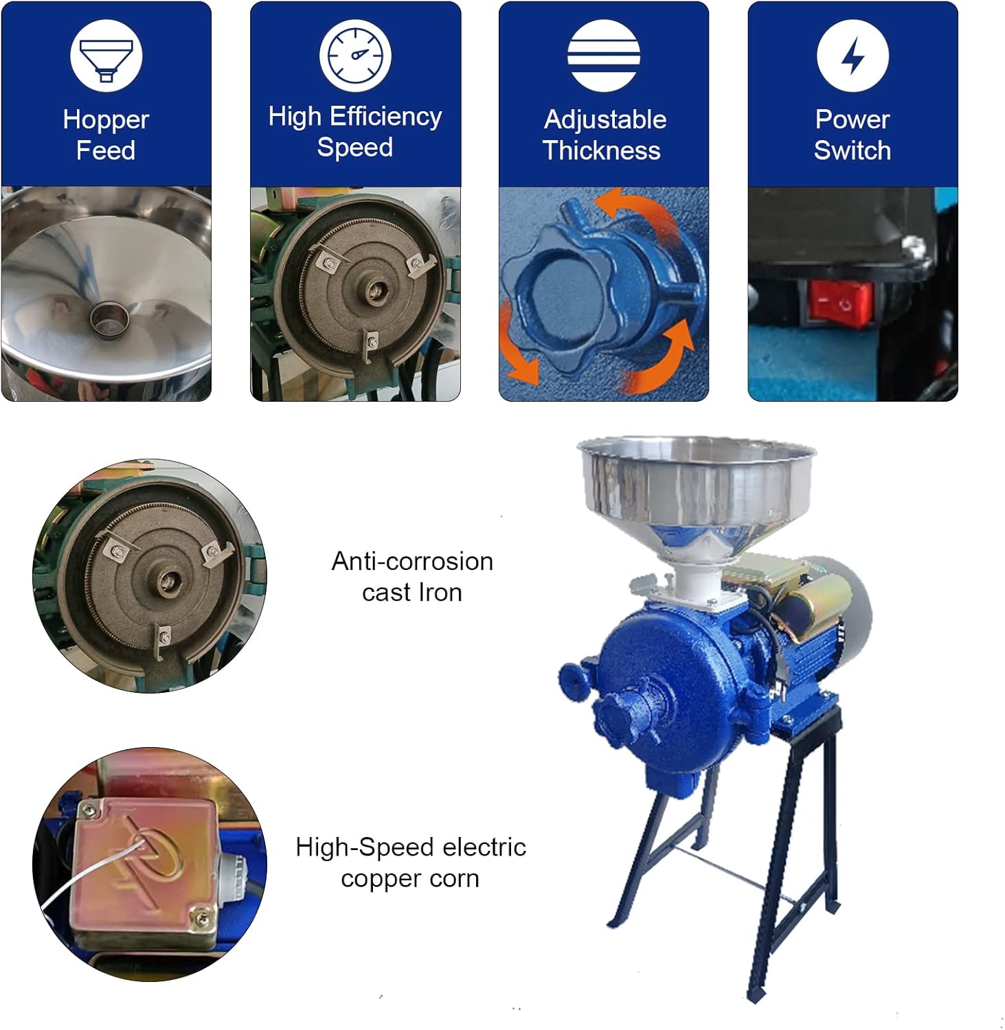 Eachbid Dry Grinder 110V 3000W Electric Grain Mill Corn Grinder, Commercial Feed Wheat Mill Dry Grinder, Heavy Duty Milling Machine Flour Mill Cereals Grinder Rice Corn Grain Coffee Wheat with Funnel