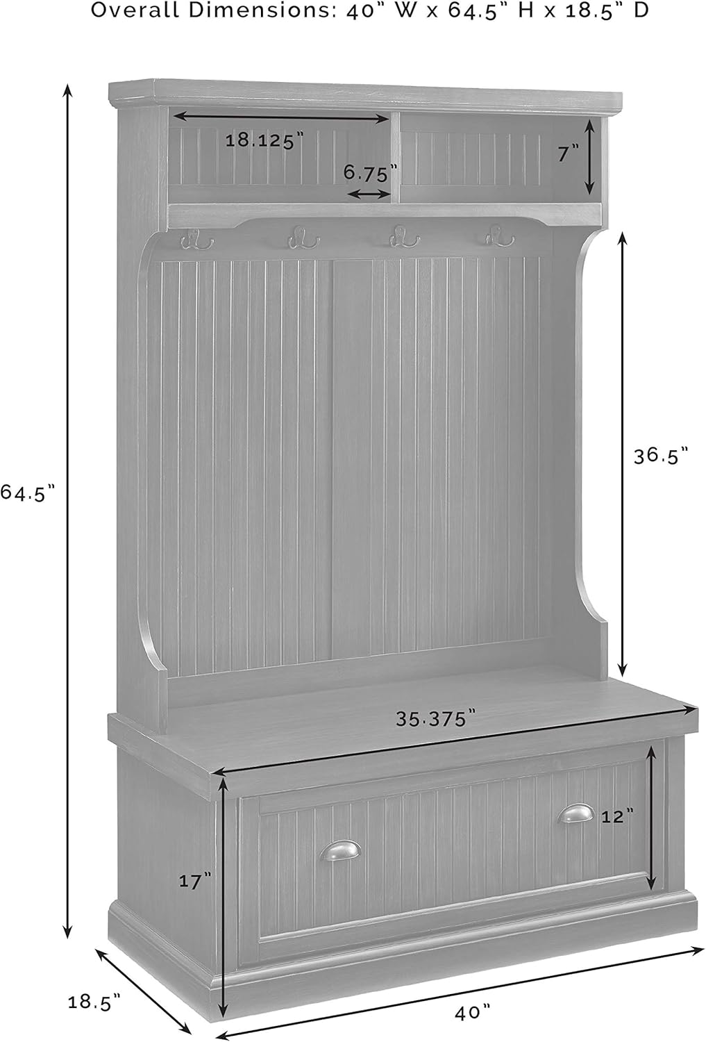 Crosley Furniture Seaside Hall Tree, Entryway Bench with Coat Rack and Shoe Cabinet, Distressed Gray