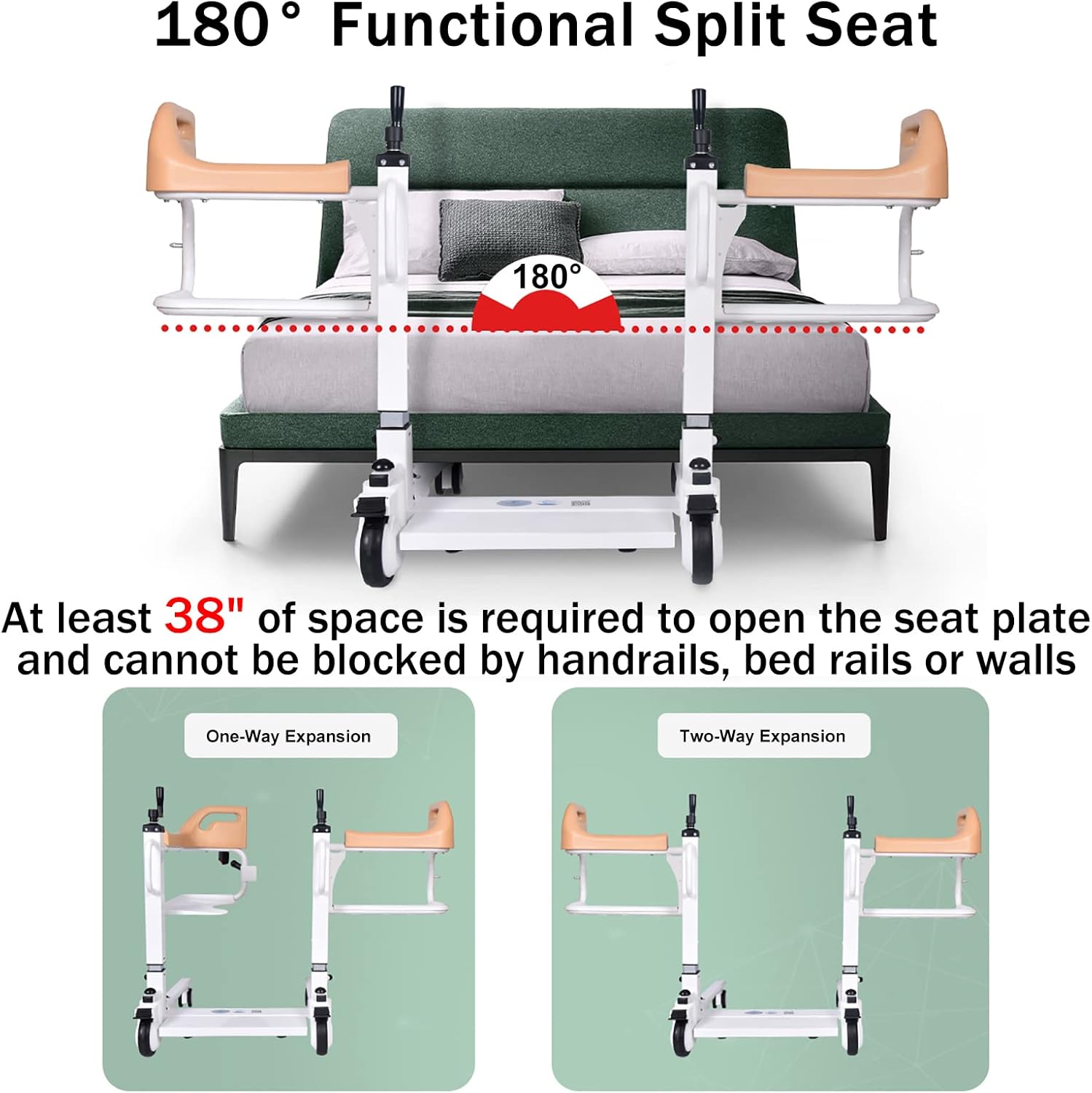 PAYRFV Patient Lift Wheelchair for Home Transport Chair with 180 Split Seat, Patient Transfer Chair Wheelchair Lift Aid, Bedside Commode with Bedpan Bathroom Wheelchair for Handicap Elderly Seniors