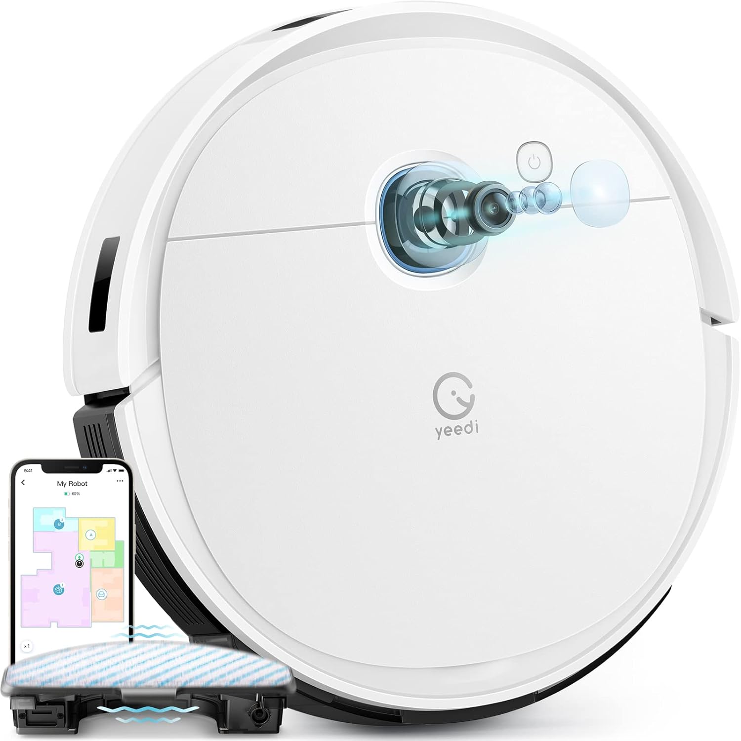 yeedi vac 2 pro Robot Vacuum and Mop Combo, 3000Pa Suction with ��Patented�� Oscillating Mopping, 3D Obstacle Avoidance, 240mins Runtime, Perfect for Carpet and Hard Floor Cleaning and Pets Family